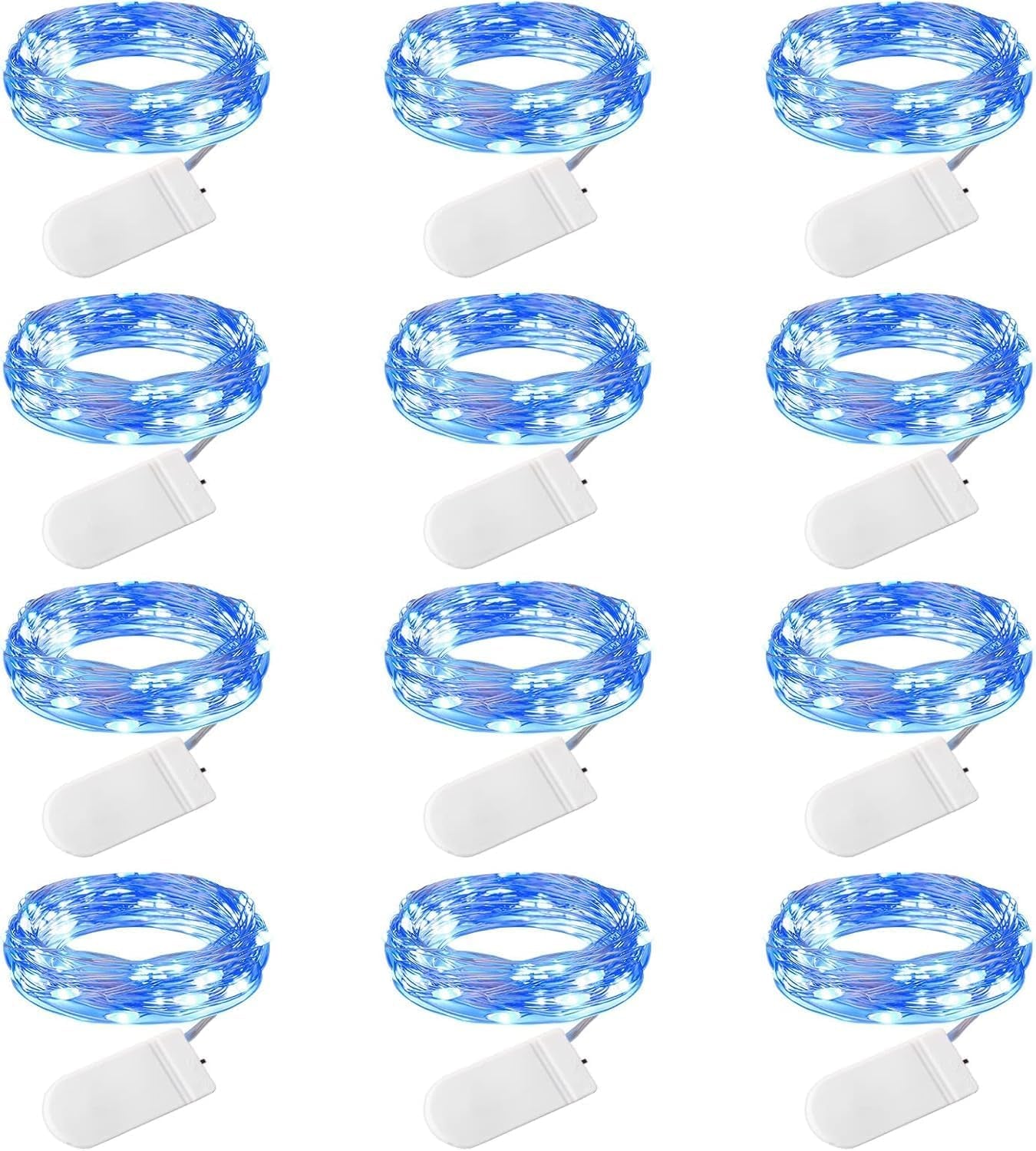 12 Pack LED Fairy Lights Battery Operated String Lights - 7Ft 20LED Waterproof Silver Wire Firefly Starry Moon Lights for DIY Crafts Wedding Table Centerpieces Party Bedroom Christmas