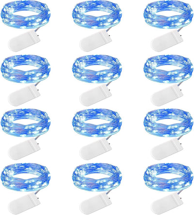 12 Pack LED Fairy Lights Battery Operated String Lights - 7Ft 20LED Waterproof Silver Wire Firefly Starry Moon Lights for DIY Crafts Wedding Table Centerpieces Party Bedroom Christmas