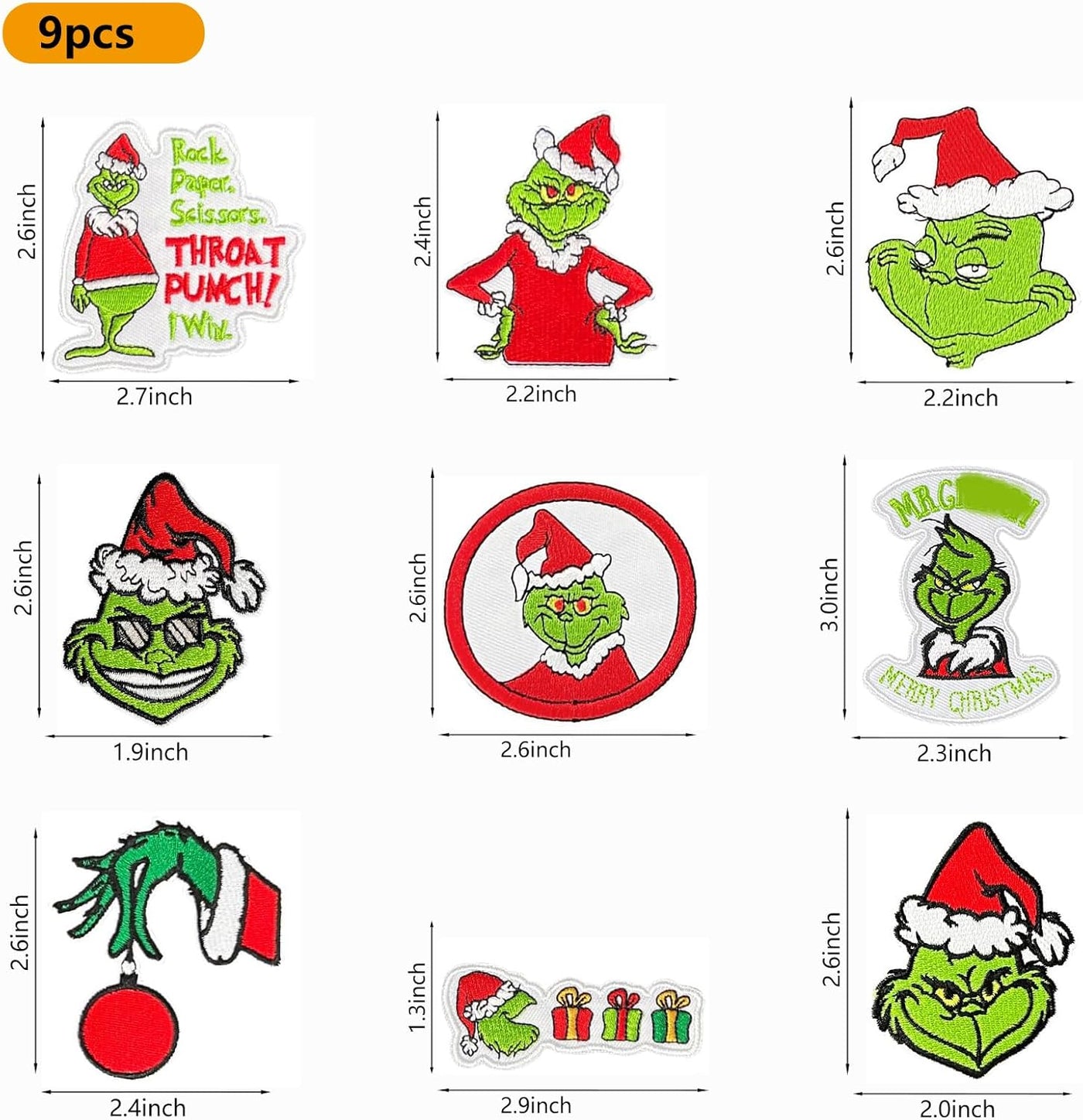 9Pcs Christmas Iron on Patches, Embroidered Sew Applique Repair Patch for T-Shirts Hats Backpacks Clothing, Sew On/Iron on Patch Applique for Christmas Decoration DIY Accessories (Green)