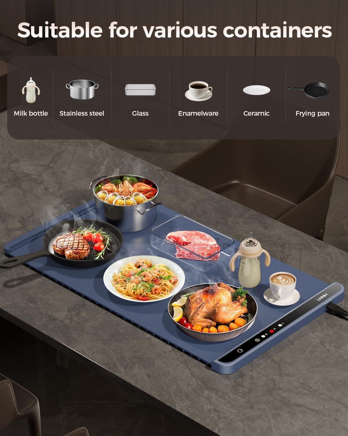Warming Mat for Food,Food Warming Mat,Electric Warming Tray for Buffets Party and Home Daily Use,Heating Fastly in 10S,Portable Design,Timed Function for Your Family.