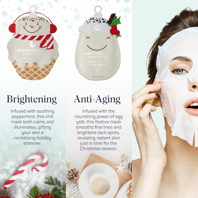 Beauty Holiday Treats Christmas Face Mask Bundle | Korean Facial Mask | Hydrating, Soothing and Moisturizing Sheet Mask Set | Stocking Stuffers for Women | Bulk Christmas Gifts | 12 Pack