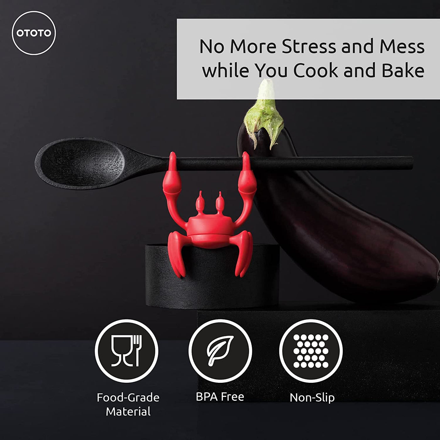 Red the Crab Silicone Utensil Rest - Kitchen Gifts, Silicone Spoon Rest for Stove Top - Heat-Resistant Kitchen and Grill Utensil Holder - Non-Slip Spoon Holder Stove Organizer, Steam Releaser