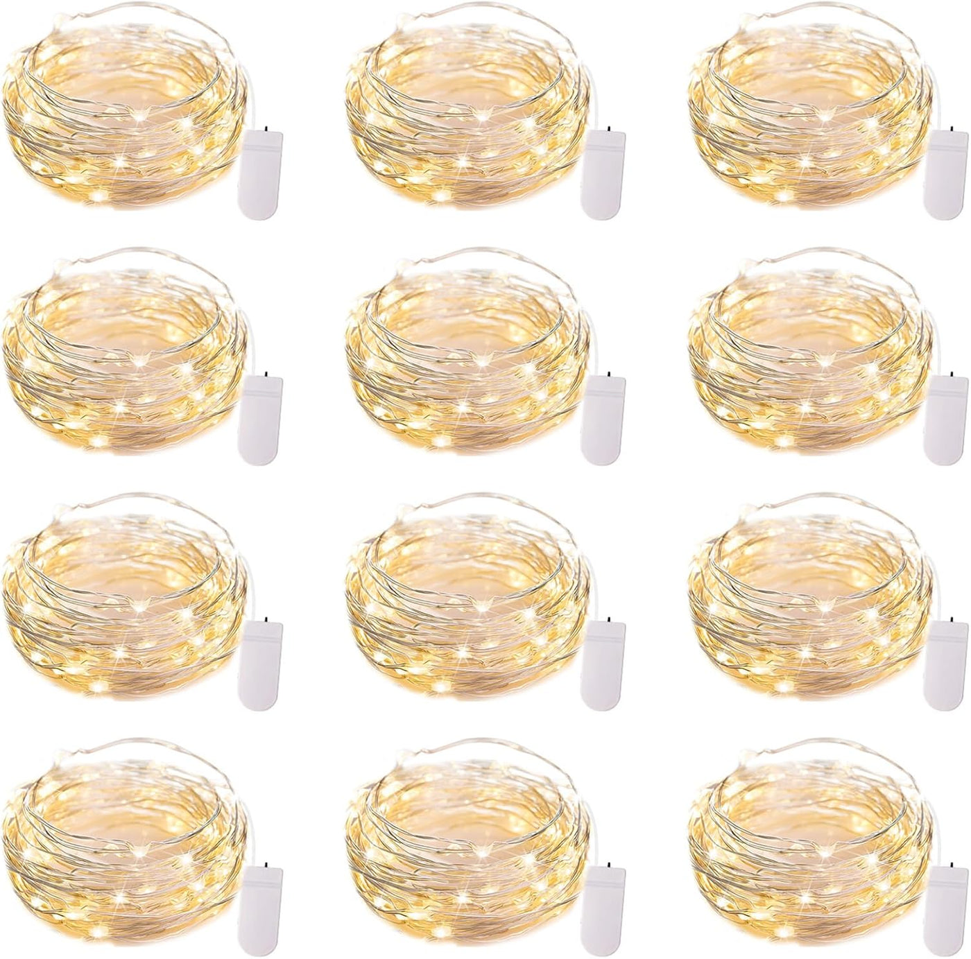 12 Pack LED Fairy Lights Battery Operated String Lights - 7Ft 20LED Waterproof Silver Wire Firefly Starry Moon Lights for DIY Crafts Wedding Table Centerpieces Party Bedroom Christmas