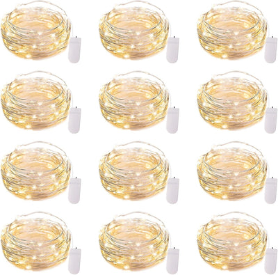 12 Pack LED Fairy Lights Battery Operated String Lights - 7Ft 20LED Waterproof Silver Wire Firefly Starry Moon Lights for DIY Crafts Wedding Table Centerpieces Party Bedroom Christmas
