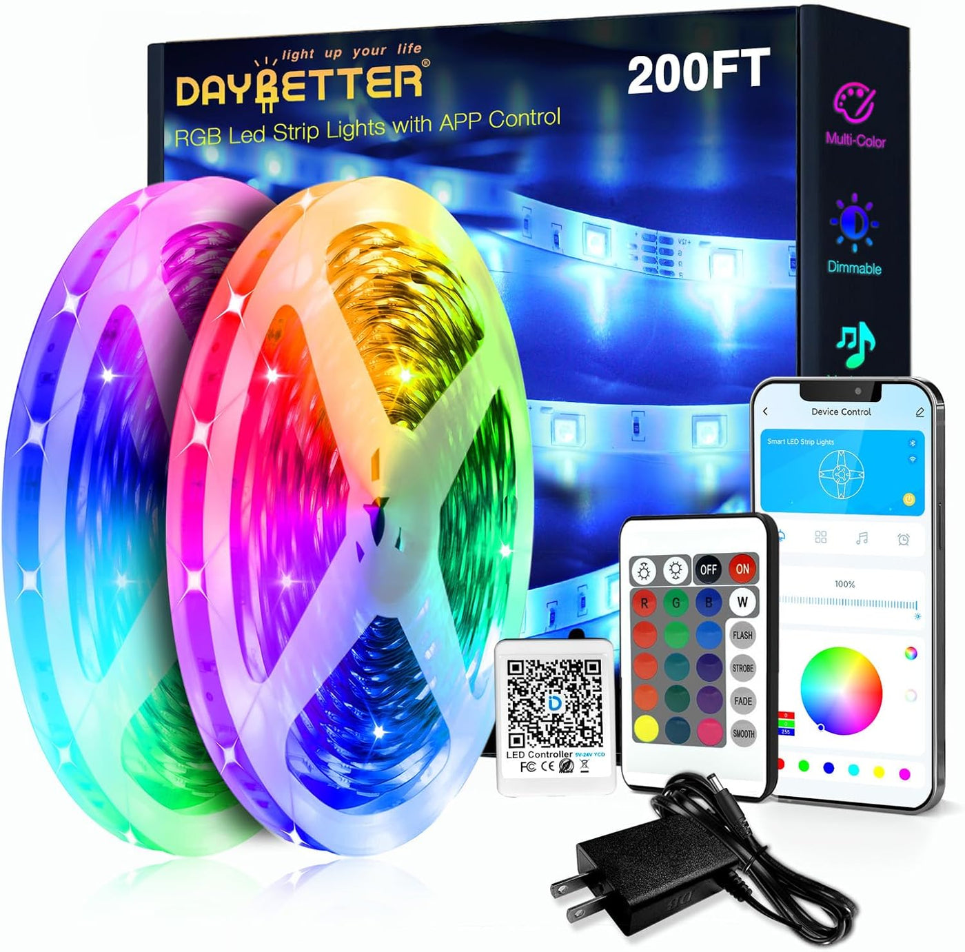 LED Strip Lights 130Ft Lights Strip for Bedroom, Desk, Indoor Room Bedroom Brithday Gifts RGB Decor with Remote and 24V Power Supply