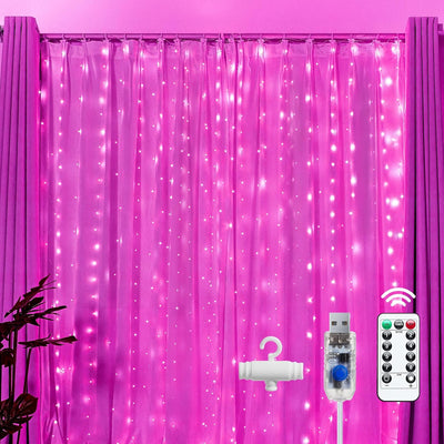 300 LED Fairy Curtain Lights, 9.8Ft X 9.8Ft Warm White Curtain String Lights, USB Plug in 8 Lighting Modes Christmas Decoration, Hanging Lights with Remote for Bedroom Indoor Weddings Dorm