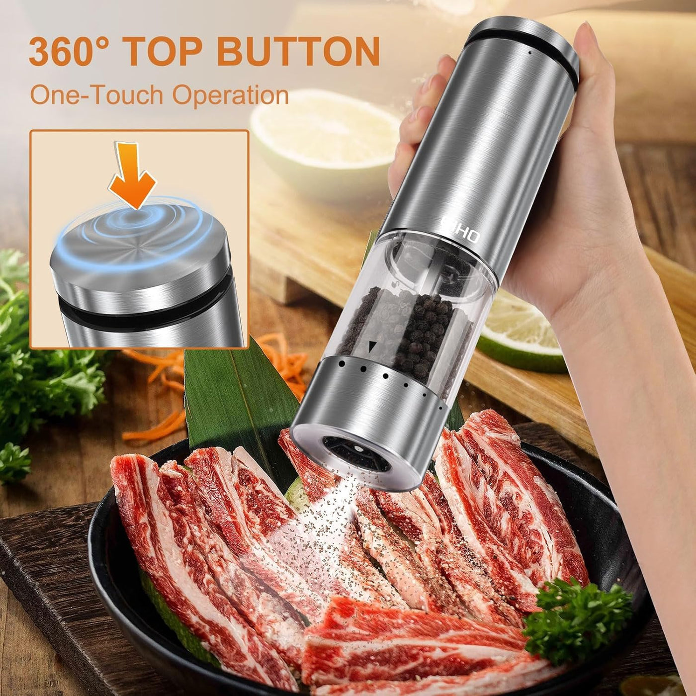 Electric Salt and Pepper Grinder Set Rechargeable, Automatic Salt and Pepper Shakers Mills External Adjustable Coarseness, Kitchen Gadgets, Stocking Stuffers Christmas Cooking Gifts for Men Women