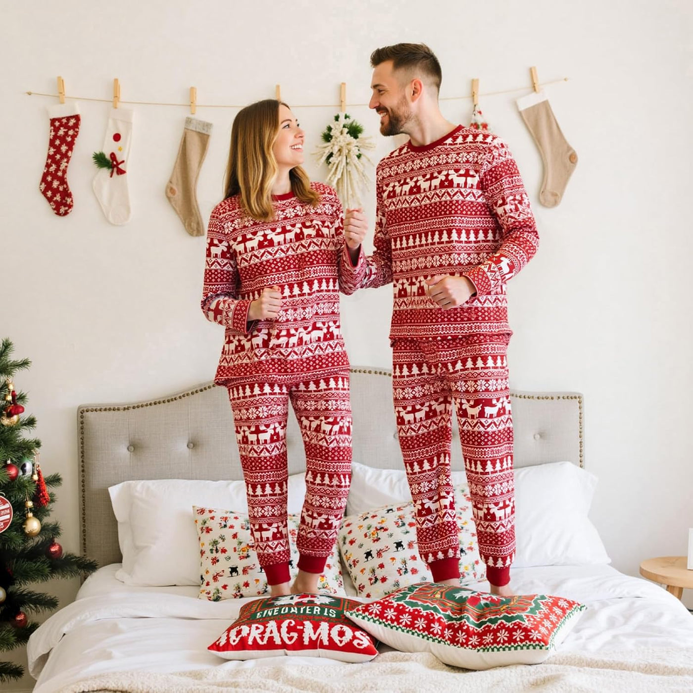 Family Christmas Pajamas Matching Sets, Christmas Pjs Long Sleeves Sleepwaear Holiday Family Loungewear Sets