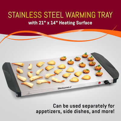 EWM-6171 Triple 3 X 2.5 Qt. Trays, Buffet Server, Food Warmer Temperature Control, Clear Slotted Lids, Perfect for Parties, Entertaining & Holidays, 7.5 Qt Total, Stainless Steel