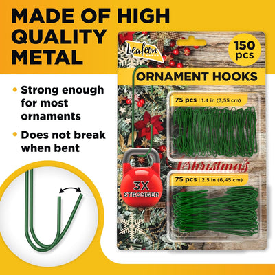 150 Pack Ornament Hooks for Christmas – Essential Christmas Ornament Hangers – Perfect Xmas Ornament Hangers for Tree Decoration (Green)