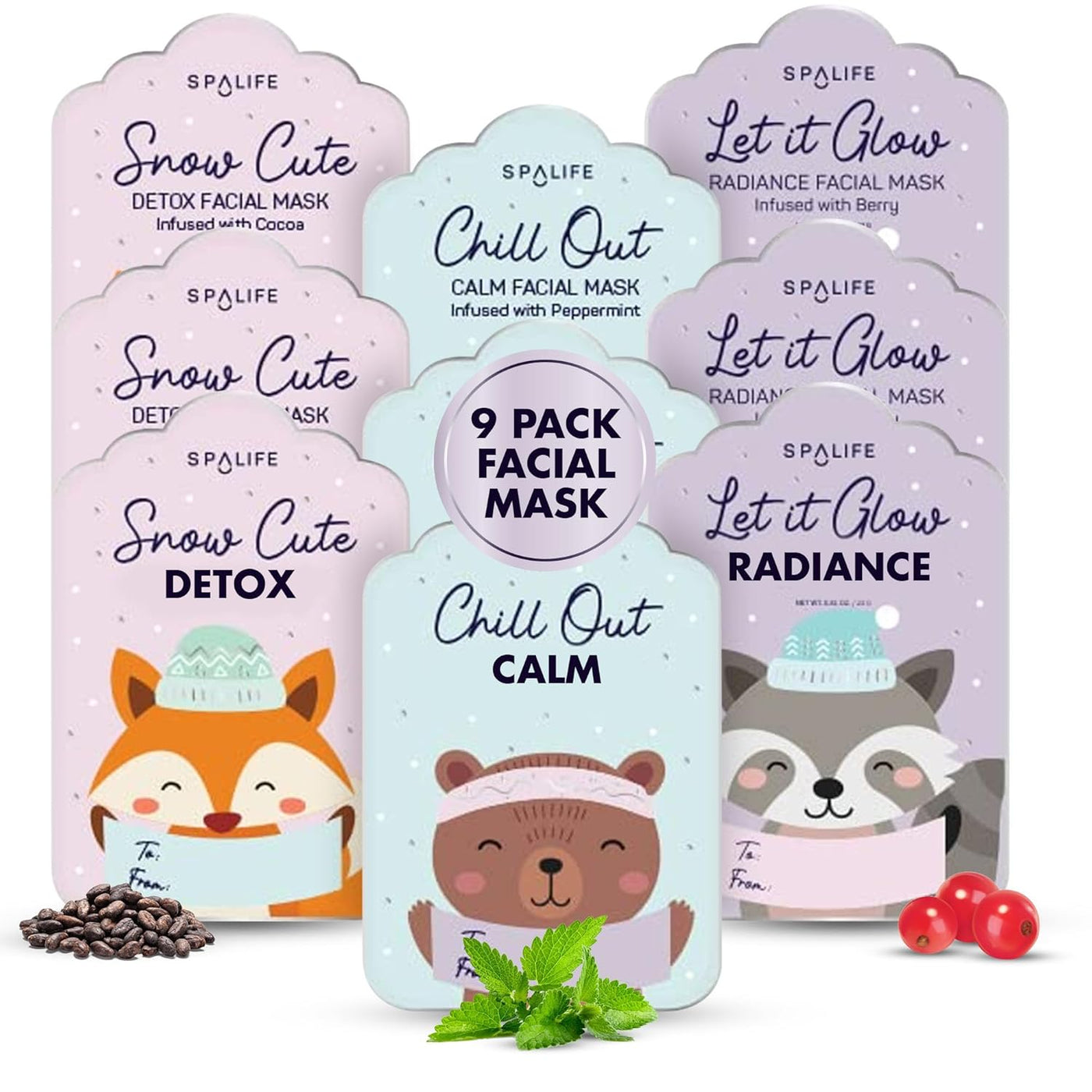 Beauty Holiday Treats Christmas Face Mask Bundle | Korean Facial Mask | Hydrating, Soothing and Moisturizing Sheet Mask Set | Stocking Stuffers for Women | Bulk Christmas Gifts | 12 Pack