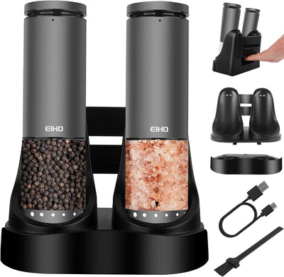 Electric Salt and Pepper Grinder Set Rechargeable, External Adjustable Coarseness, Automatic Salt & Pepper Shakers Mills, Kitchen Gadgets,Stocking Stuffers Christmas Cooking Gifts for Adults Men Women