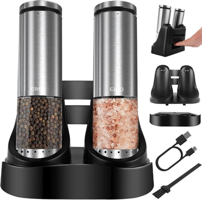 Electric Salt and Pepper Grinder Set Rechargeable, External Adjustable Coarseness, Automatic Salt & Pepper Shakers Mills, Kitchen Gadgets,Stocking Stuffers Christmas Cooking Gifts for Adults Men Women