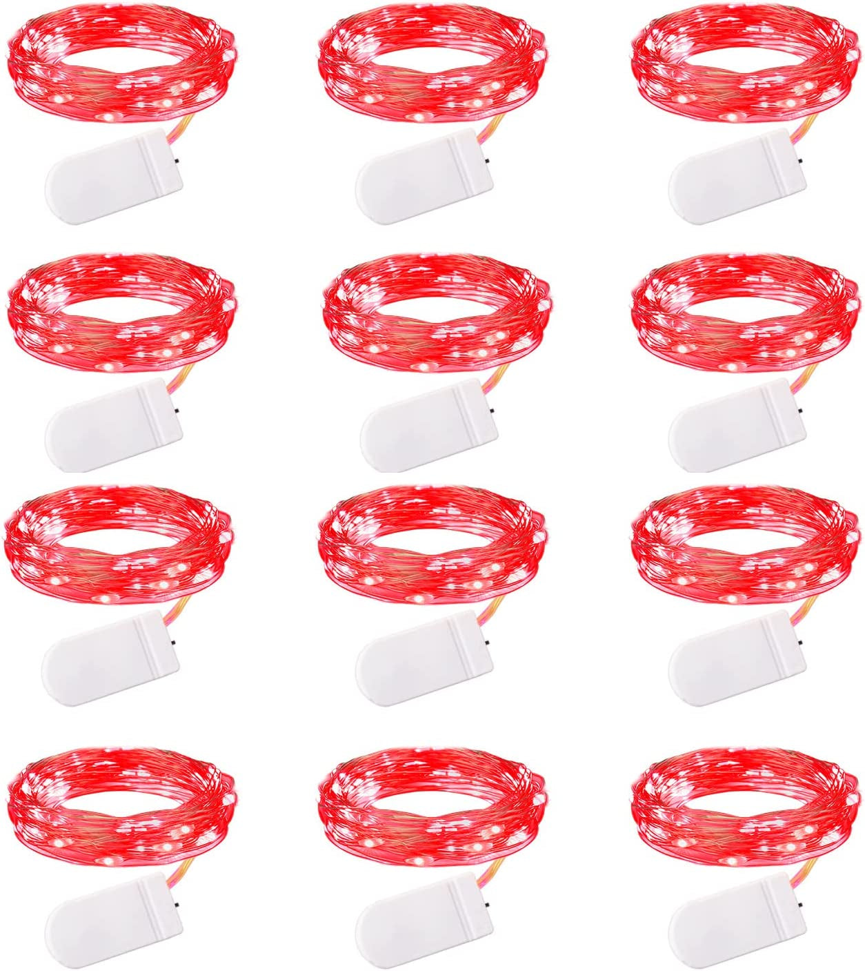 12 Pack LED Fairy Lights Battery Operated String Lights - 7Ft 20LED Waterproof Silver Wire Firefly Starry Moon Lights for DIY Crafts Wedding Table Centerpieces Party Bedroom Christmas