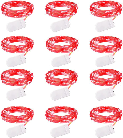 12 Pack LED Fairy Lights Battery Operated String Lights - 7Ft 20LED Waterproof Silver Wire Firefly Starry Moon Lights for DIY Crafts Wedding Table Centerpieces Party Bedroom Christmas