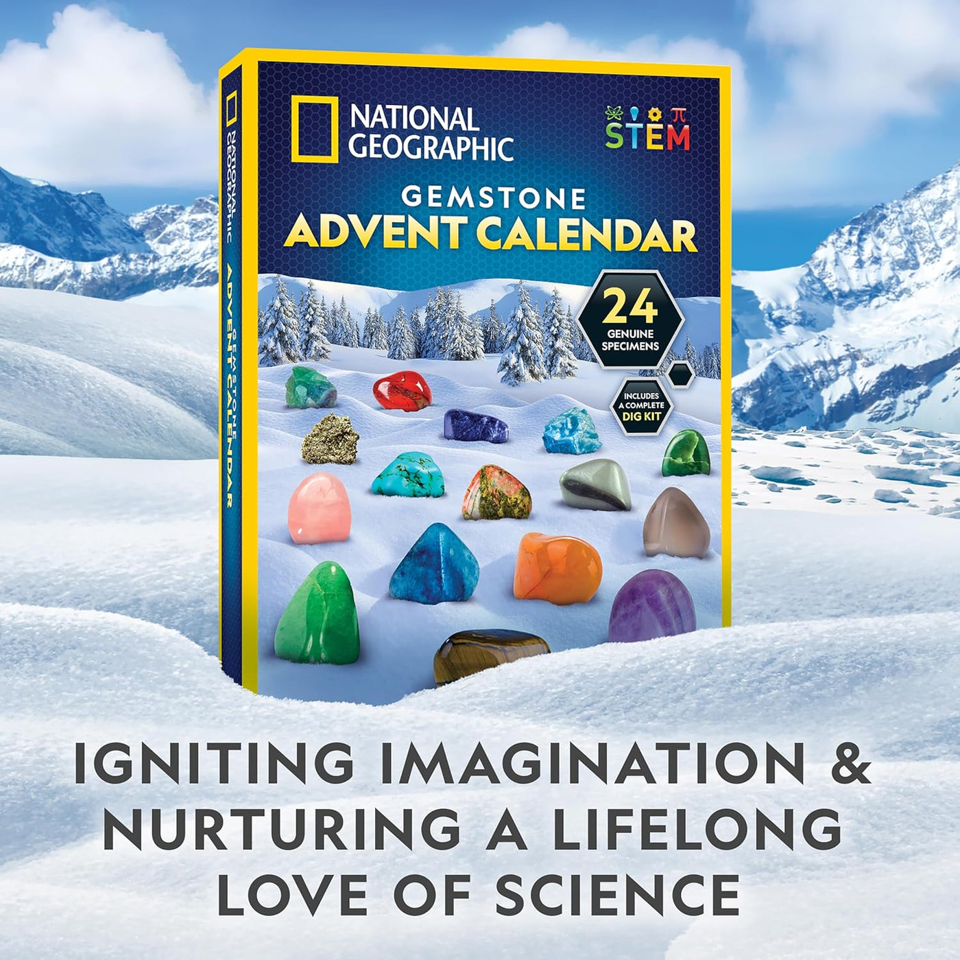 NATIONAL GEOGRAPHIC Gemstone Advent Calendar - 2025 Christmas Countdown Calendar for Kids with 24 Gems to Open Each Day, Complete Rock Collection with Mini Gemstone Dig Kit