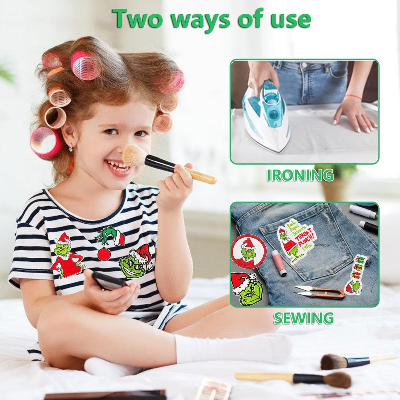 9Pcs Christmas Iron on Patches, Embroidered Sew Applique Repair Patch for T-Shirts Hats Backpacks Clothing, Sew On/Iron on Patch Applique for Christmas Decoration DIY Accessories (Green)