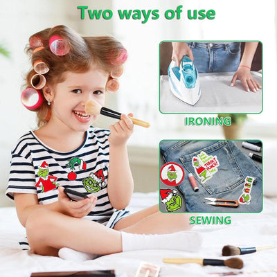 9Pcs Christmas Iron on Patches, Embroidered Sew Applique Repair Patch for T-Shirts Hats Backpacks Clothing, Sew On/Iron on Patch Applique for Christmas Decoration DIY Accessories (Green)