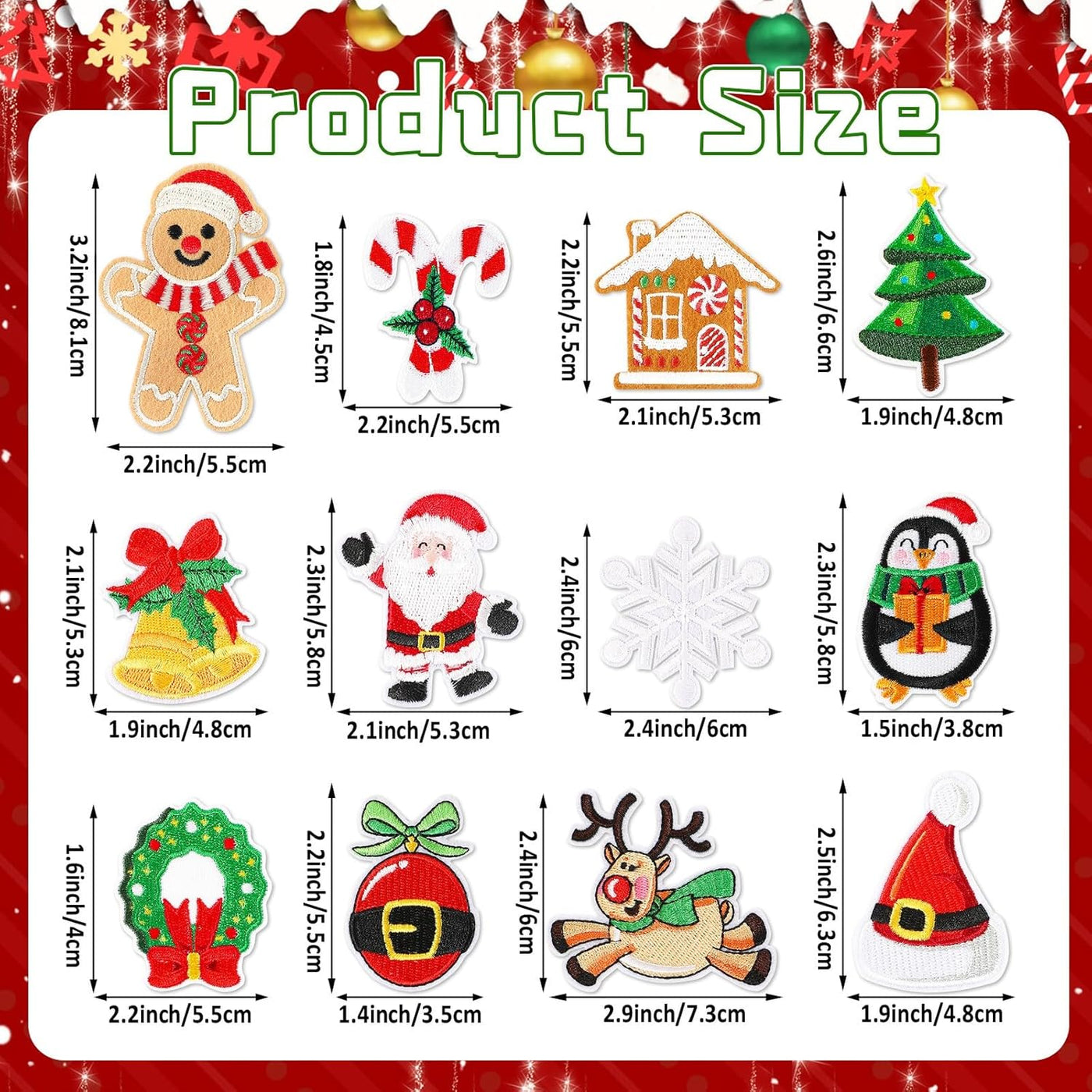 60Pcs Christmas Iron on Patches Random Assorted Styles Xmas Embroidered Sew Applique Repair Patch Santa Claus Christmas Tree Wreath Snowman Elk Angel Reindeer Candy Cane DIY Crafts for Clothing