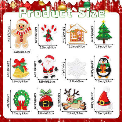 60Pcs Christmas Iron on Patches Random Assorted Styles Xmas Embroidered Sew Applique Repair Patch Santa Claus Christmas Tree Wreath Snowman Elk Angel Reindeer Candy Cane DIY Crafts for Clothing