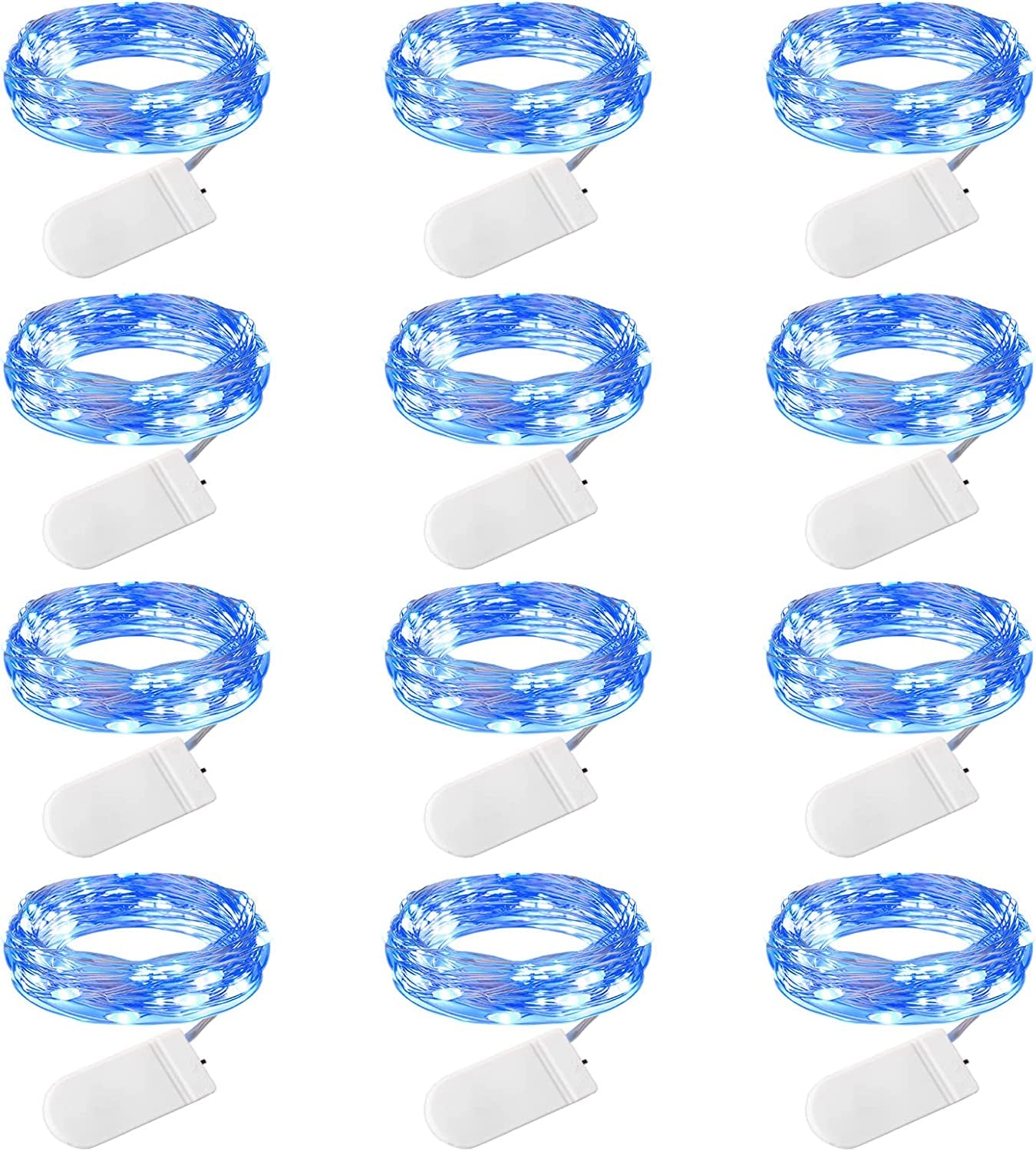 12 Pack LED Fairy Lights Battery Operated String Lights - 7Ft 20LED Waterproof Silver Wire Firefly Starry Moon Lights for DIY Crafts Wedding Table Centerpieces Party Bedroom Christmas