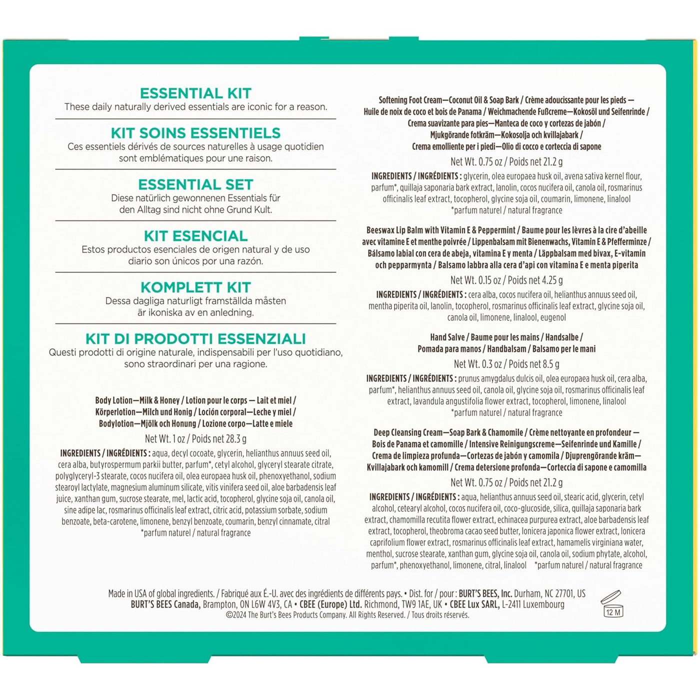 Christmas Gifts - Essentials Everyday Set, 5 Travel Size Products for Stocking Stuffers - Deep Cleansing Cream, Hand Salve, Body Lotion, Foot Cream and Original Lip Balm