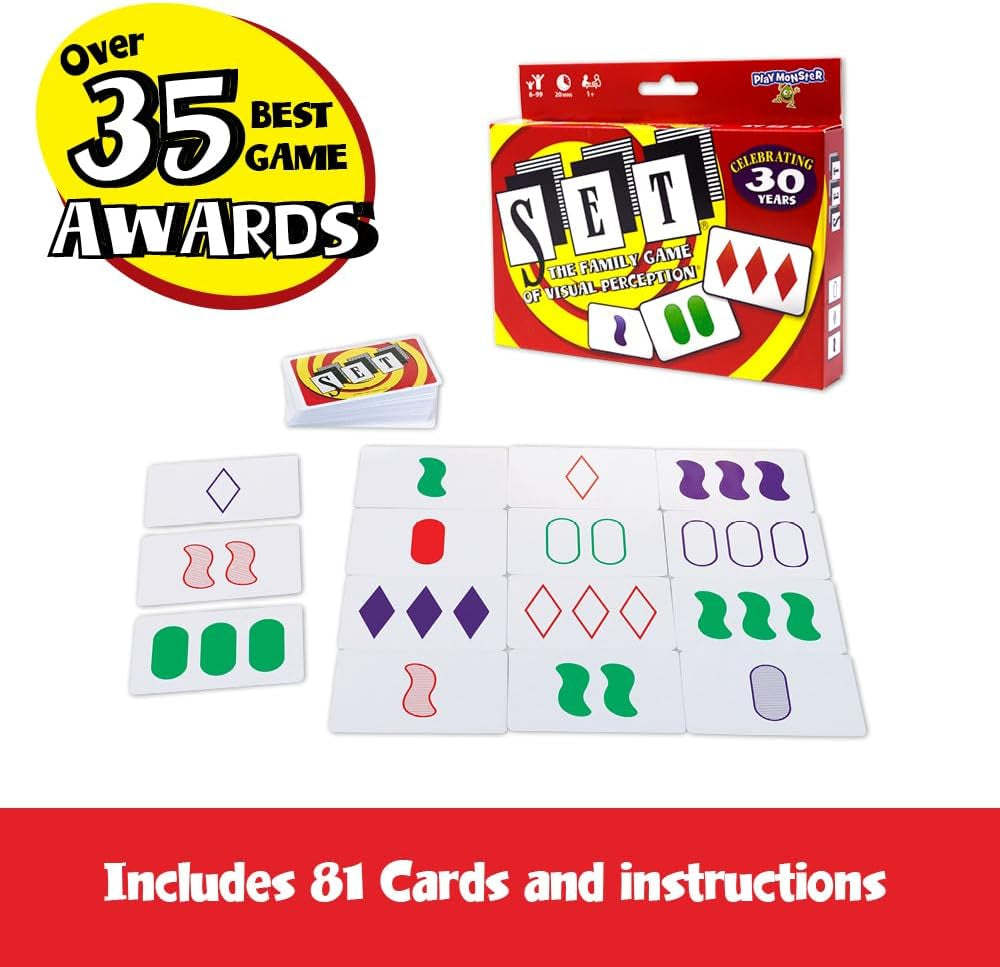 SET Enterprises SET - the Family Card Game of Visual Perception - Race to Find the Matches, for Ages 8+,81 Cards, Rules Included