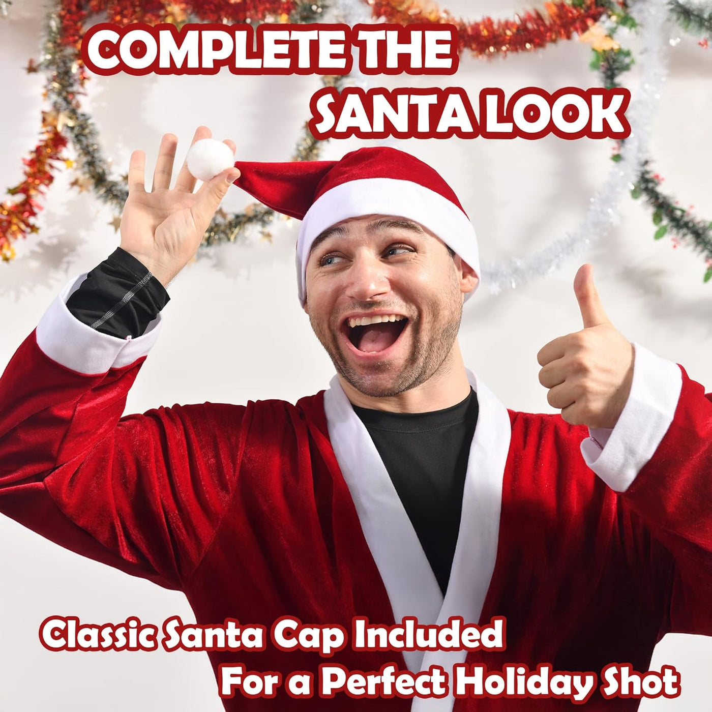 Party Santa Costume Jacket, Unisex Christmas Jacket Hat & Belt Set, Adult Holiday Outfit for Xmas Parties