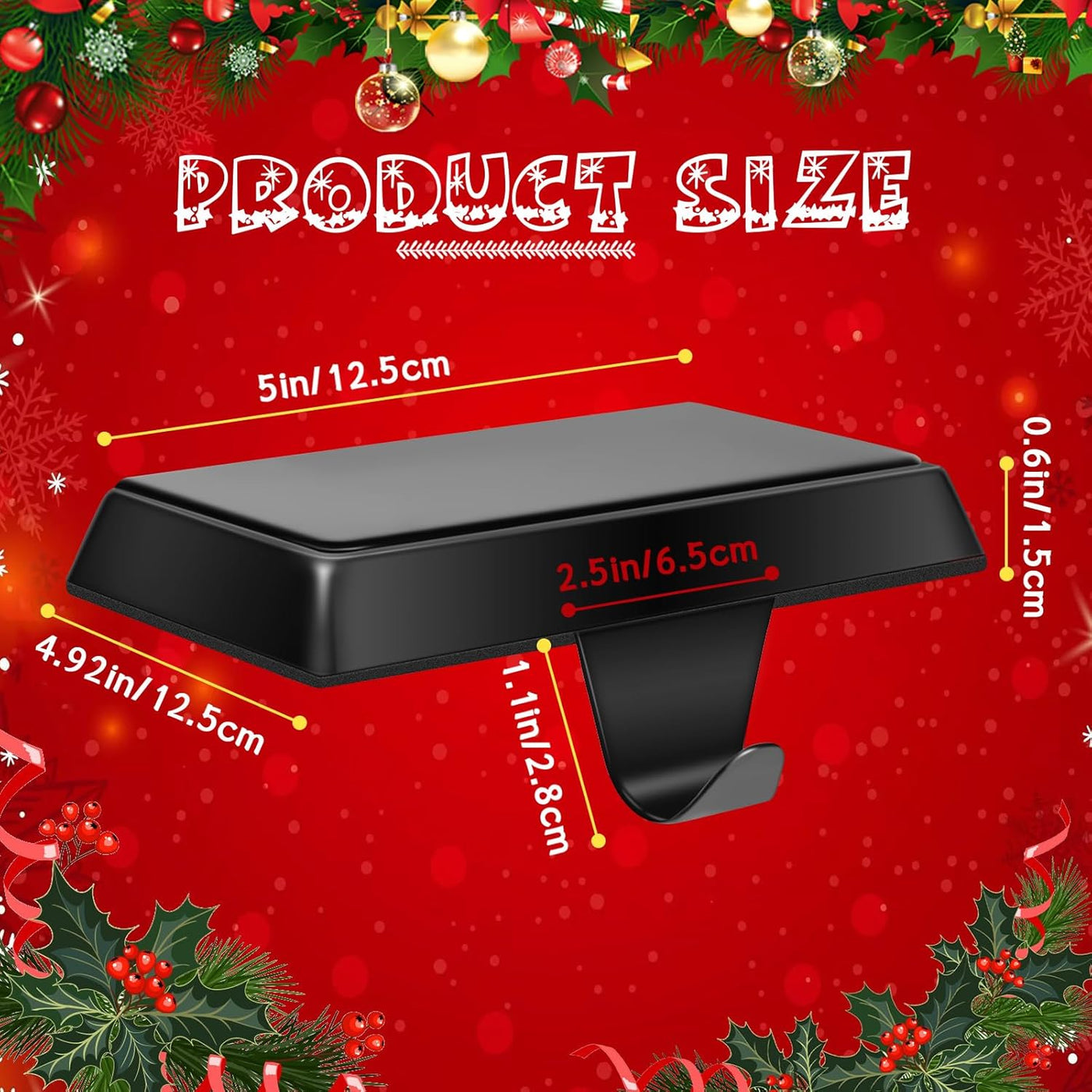 6 Pack Metal Christmas Stocking Holders for Mantle Heavy Duty Stocking Hangers Stocking Hook Christmas Ornaments for Counter Tables Window Fireplace Mantle Decoration (Black)